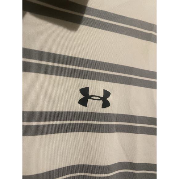 Under Armour Polo Heat Gear Groove‎ Striped Top Tech Golf Shirt White Medium - Picture 3 of 5
